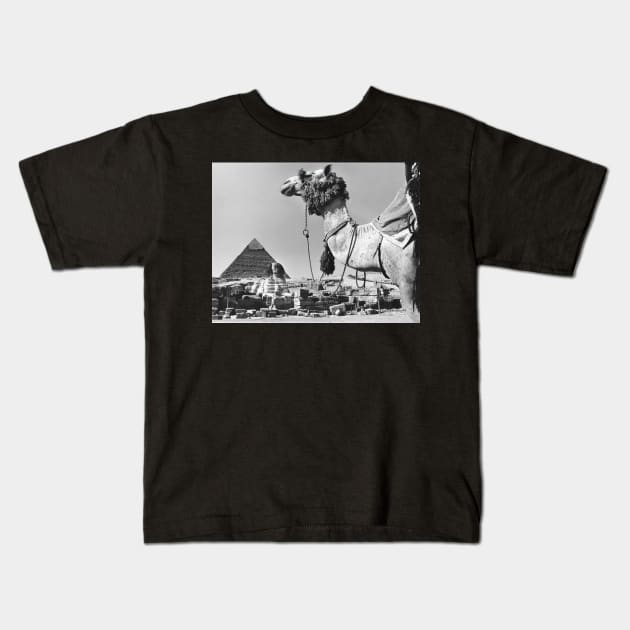 Camel Sphinx and Pyramid Kids T-Shirt by In Memory of Jerry Frank